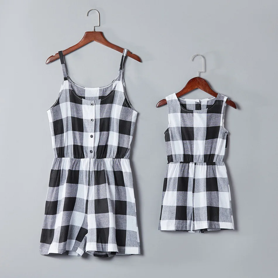 
suspender plaid jumpsuit matching clothing mother and daughter family clothes for kid and parent mommy and me outfits 