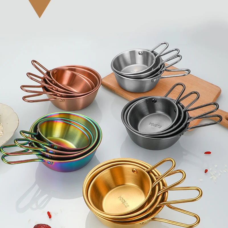Dip Bowl Korean Golden 304 Stainless Steel Cooking Sauce Rice Wine Bowl with Handle