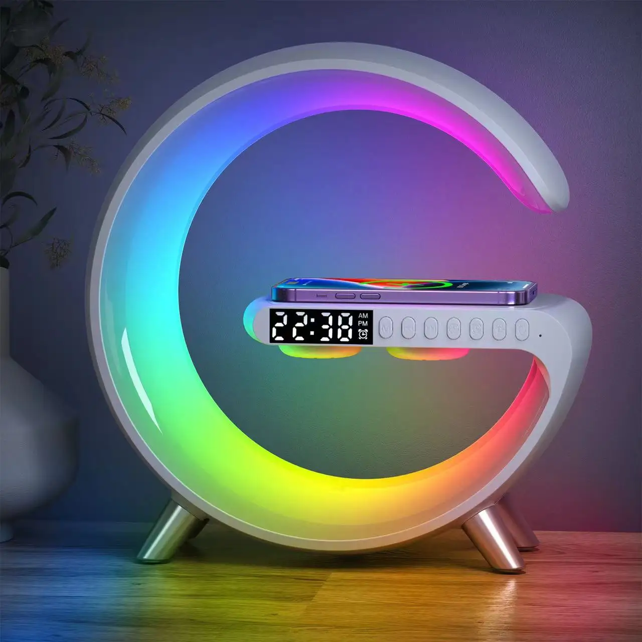 Creative G Smart Lamp Bluetooth Speaker  Alarm Clock with Wireless Charger Simulated Sunset Wake-Up Light Moon Lamp