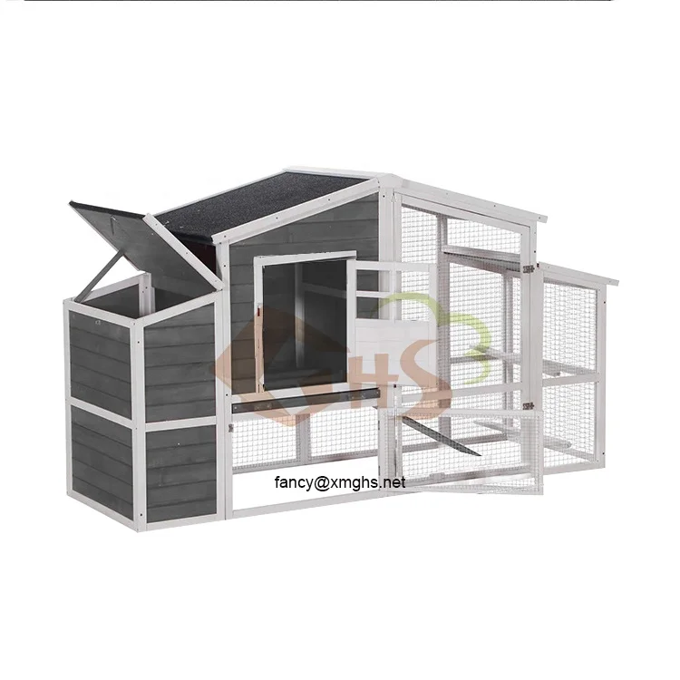 middle size gray and white color cedar fir wood chicken coop small animal cage pet house for backyard domestic use home outdoor