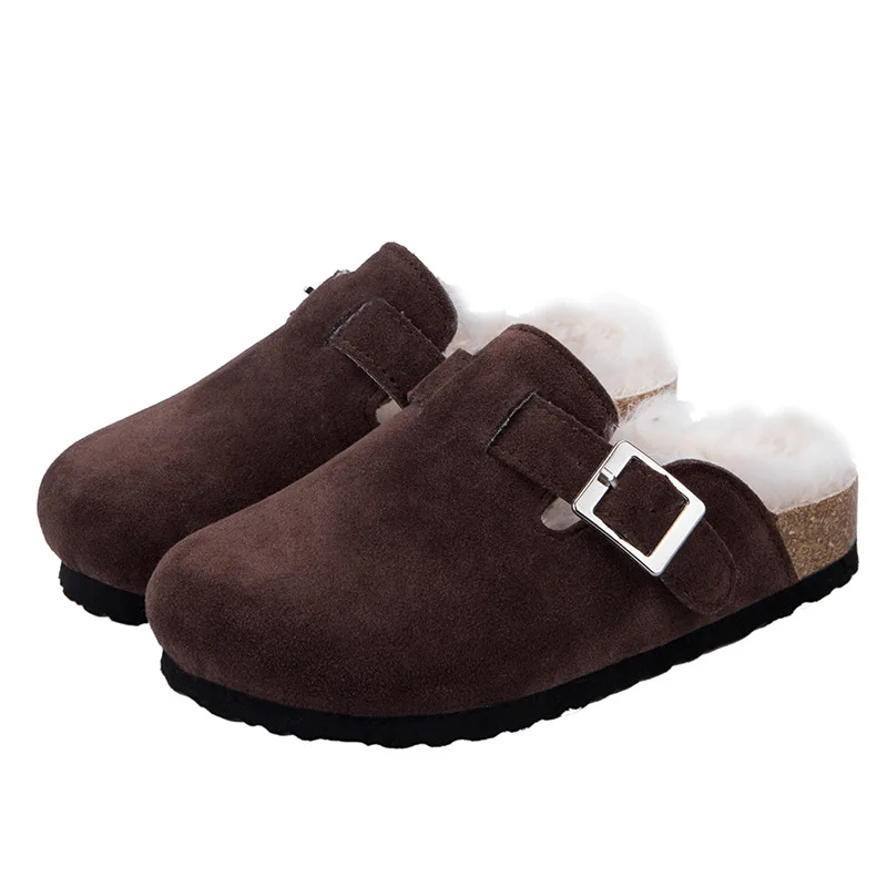 
2021Cheap Factory Price wholesale Cotton fabric hot style casual anti-slip winter warm wool sheep fur loafer wooden clog soles 