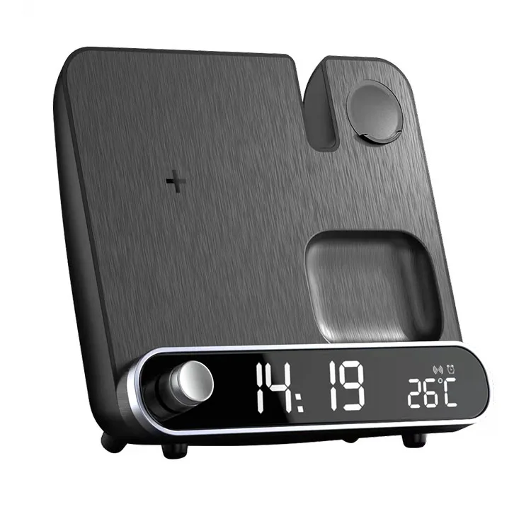 Clock Desk With Clock Function Portable Wireless Charger For apple watch and earbuds Table clock For Bedside and Office