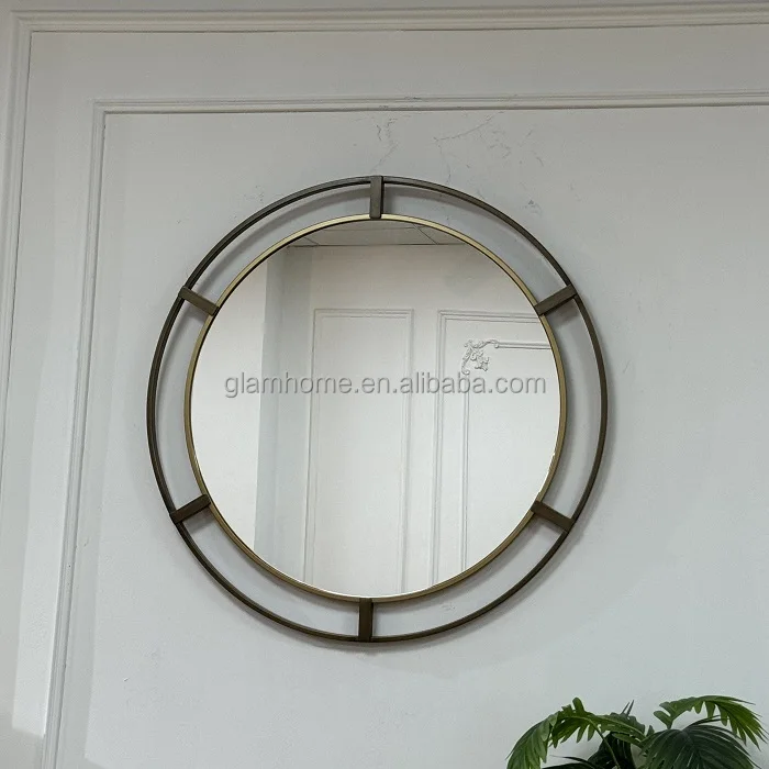 Vintage rattan wall mirror antique decorations items for home decor wall art hanger bedroom metal round frame mirror