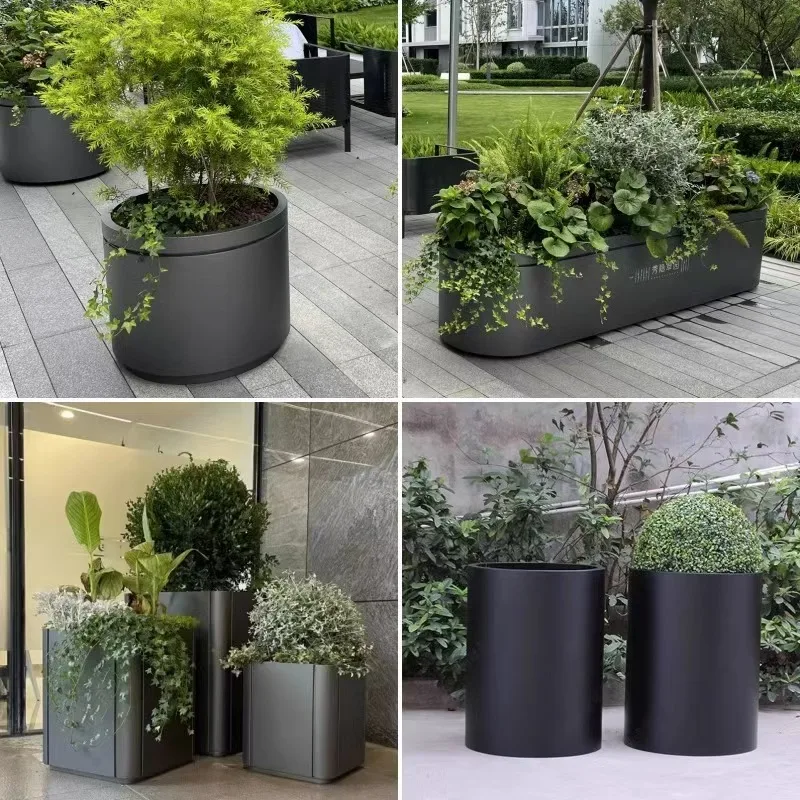Custom Large Stainless Steel Sheet Metal Different Shape Flower Pot Planter Box Outdoor Hanging Used for Flower/Green Plant
