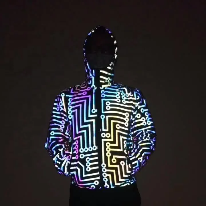 Mens Fashion Manufacturers Custom Logo Black Reflective Double Layer Cotton Casual Unisex Oversized Mens Zip Up Jacket Hoodies