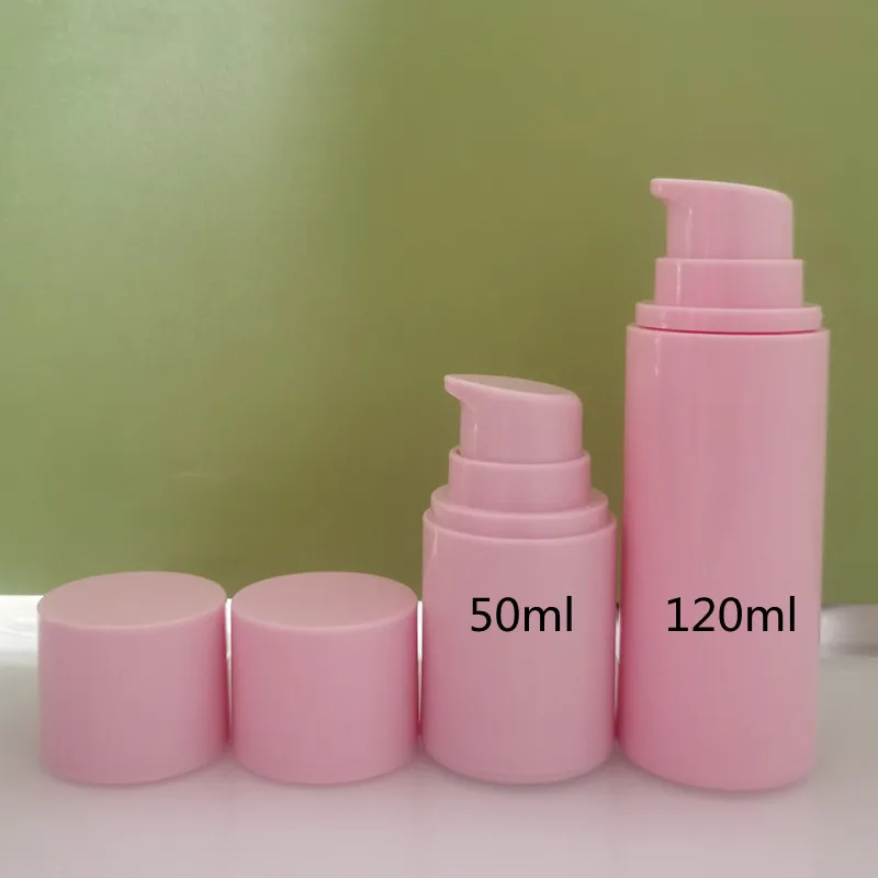 Factory Stock Luxury eco friendly 30ml 50ml 100ml 120ml cosmetics pink plastic white vacuum airless pump cosmetic lotion bottle