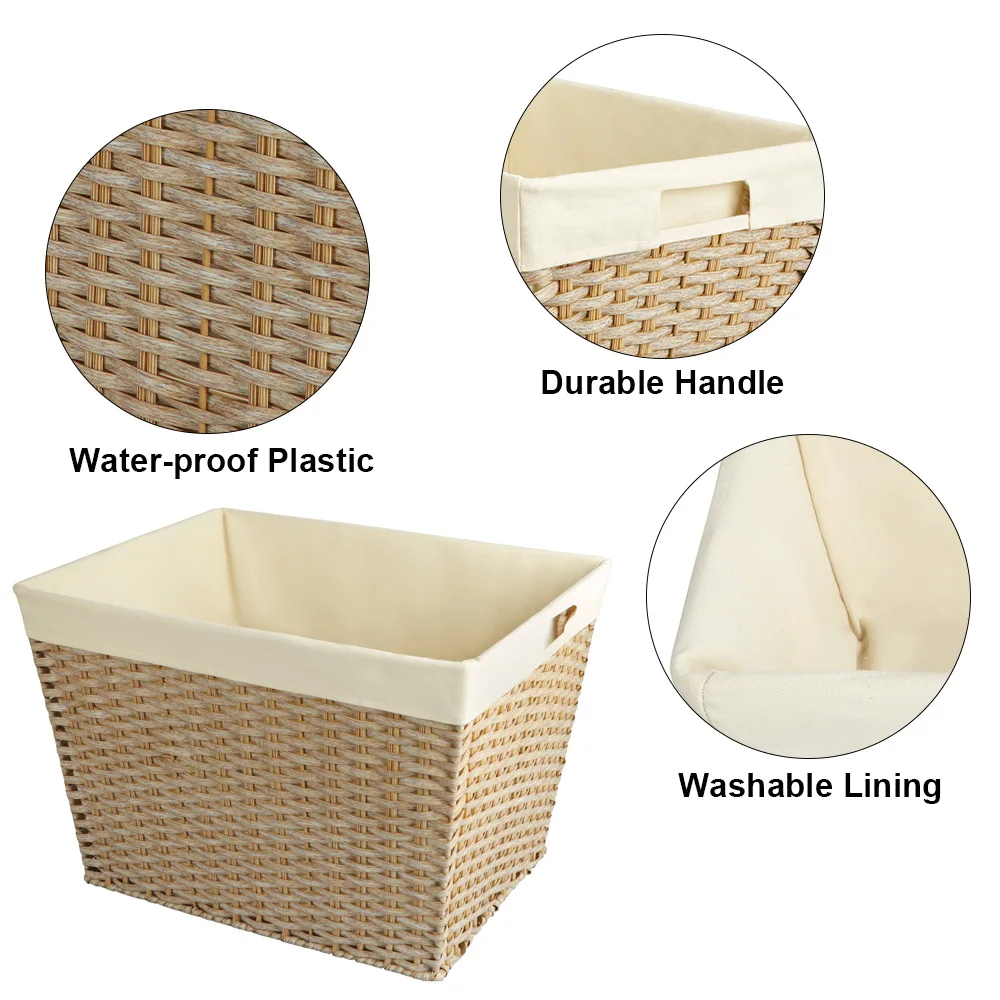 LINDON Removable Liner Versatile Wicker Organization Baskets Hand Woven Storage Basket