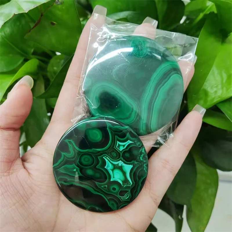 Natural Healing Gemstone Crystal Craft Smooth-Faced Malachite Wafer For Home Decoration