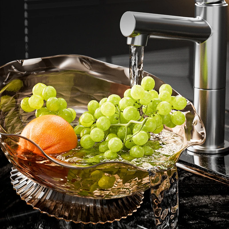Living Room High Value Fruit Dish High Base Rotating Nuts Fruit Tray Clear Wave Pattern Dried Fruit Plate