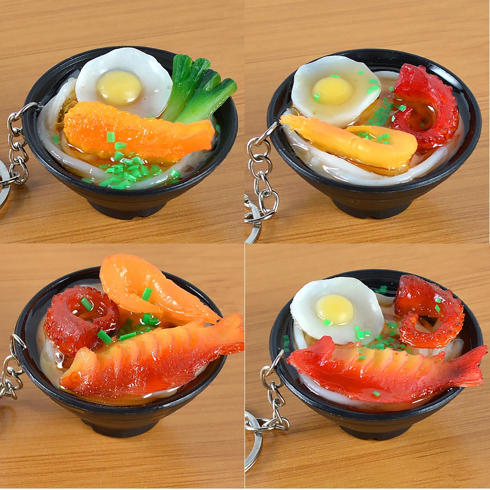 Artificial cute PVC custom food shape stuffed toys gift  designer Cute Bowl Noodles custom miniature food keychain  charms