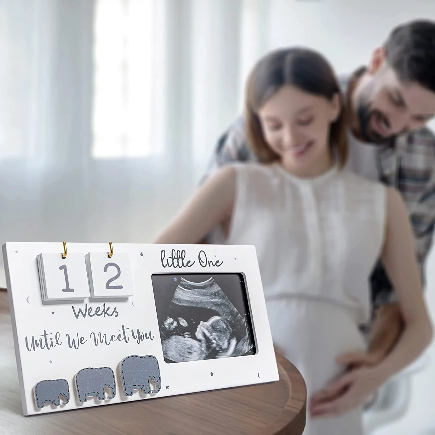 Expecting Parents to be Unique Gifts for Pregnant Women Ultrasound Sonogram Picture Frame with Baby Countdown Weeks Elephant