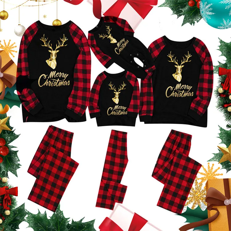 Hot sale holiday Cotton Pjs striped family pajamas set for christmas family matching outfits