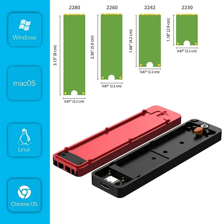 FIDECO Sdd Case for Ngff Nvme M.2 Ssd Storage Case USB A C 2 in 1 Gen2 Dual Protocol Sata Pcie M.2 Nvme Enclosure