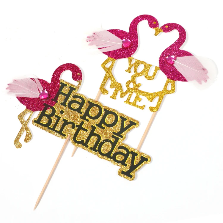 
decorations cake topper gold glitter flamingo birthday love and me design cake topper 