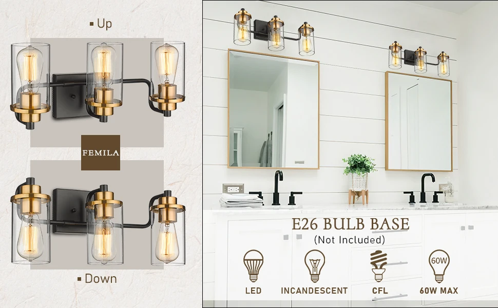 Factory Directly Wholesale Hotel Bathroom European Style Glass Vanity Light Wall Mounted Lights Interior