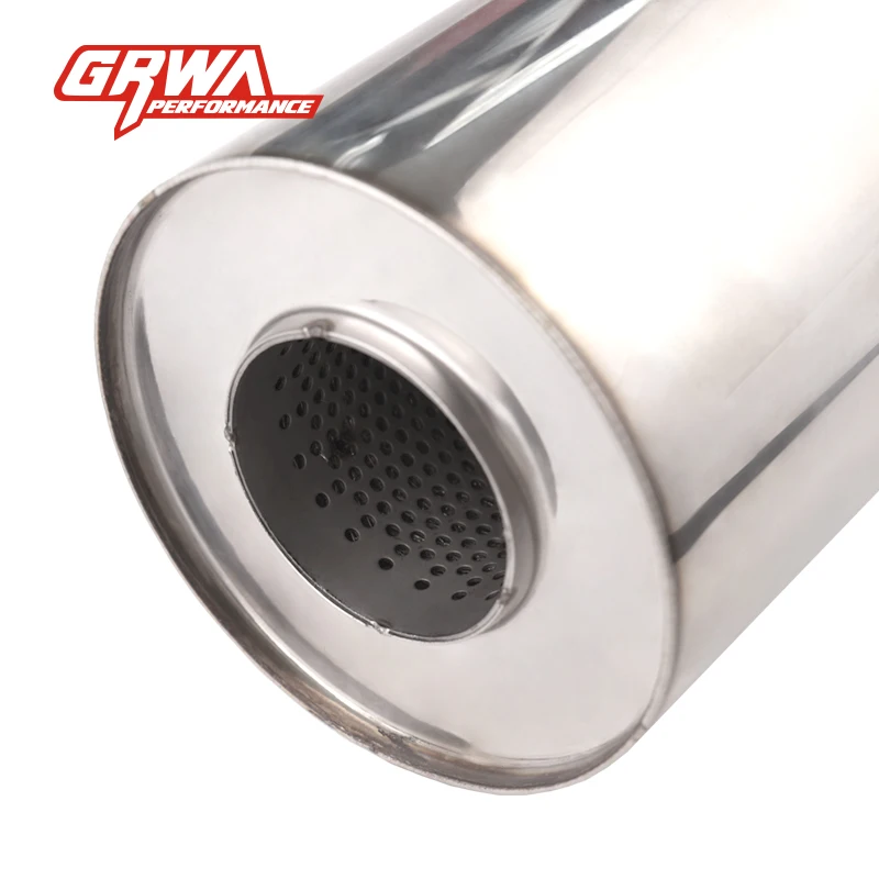 Stainless Steel Round Exhaust Silencer Muffler/ Resonator Mirror Polished Inlet