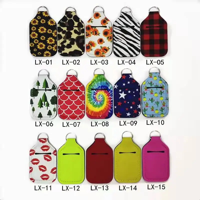 2022 Sublimation  Pocketable Neoprene 30ML Size Hand Sanitizer Bottle Holder Chapstick Wristlet Keychain With Lip Holder