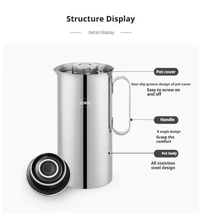 SolidWare Household 1000mL Coffee Tea Insulated Pot 304 Stainless Steel Hot Water Bottle Superior Quality Vacuum Coffee Pot