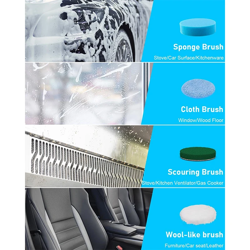 7 in 1 Waterproof Electric Cleaning Brush Cordless Shower Scrubber with Adjustable Handle Dual Speed for Cleaning Bathroom