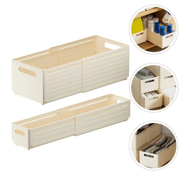 Stackable Retractable Storage Box Expandable Pull out Cabinet Organizer Collaspiable Stretchable Slide out Organizer