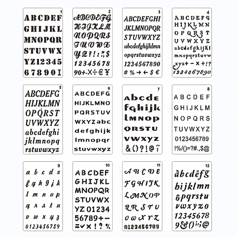 12 Pack Letter Stencils, 4 x 7 Inch Alphabet Stencils, Letter Painting Stencils For Journal Notebook, Diary, Scrapbook