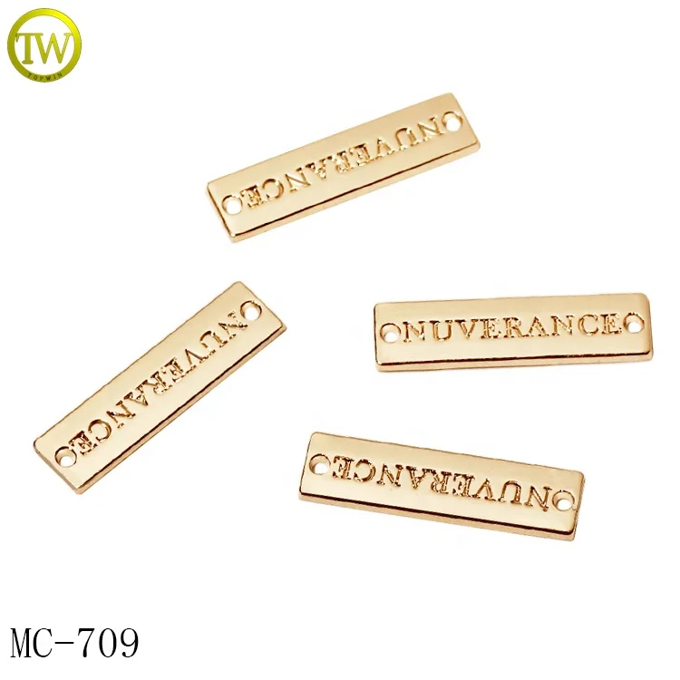 Oem factory made garment accessory gold logos decorative clothing brand name sewing label plates for bikini