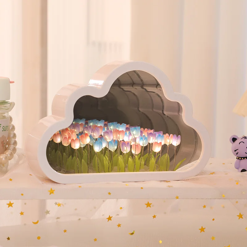 Multi-fonction Cloud Makeup Mirror Decorative Single Sided Princess Desk Mirror Gift DIY Night Lamp Mirror