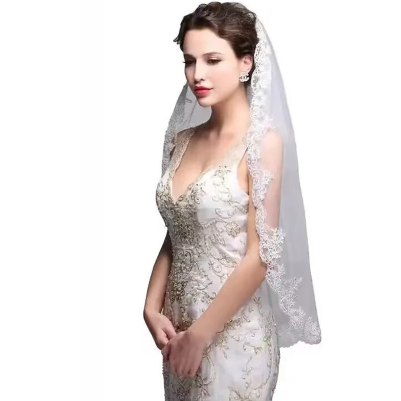 Trendy bride headwear accessories head cover 80-100 cm gold red green blue ivory sequin lace wedding bridal veil with comb