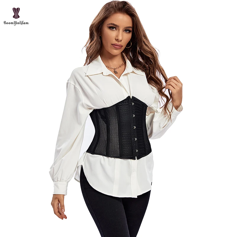 Big Size Ladies Black Mesh Girdle Hollow Out Underbust Corset Breathable Slimming Waist Cincher Long Torso