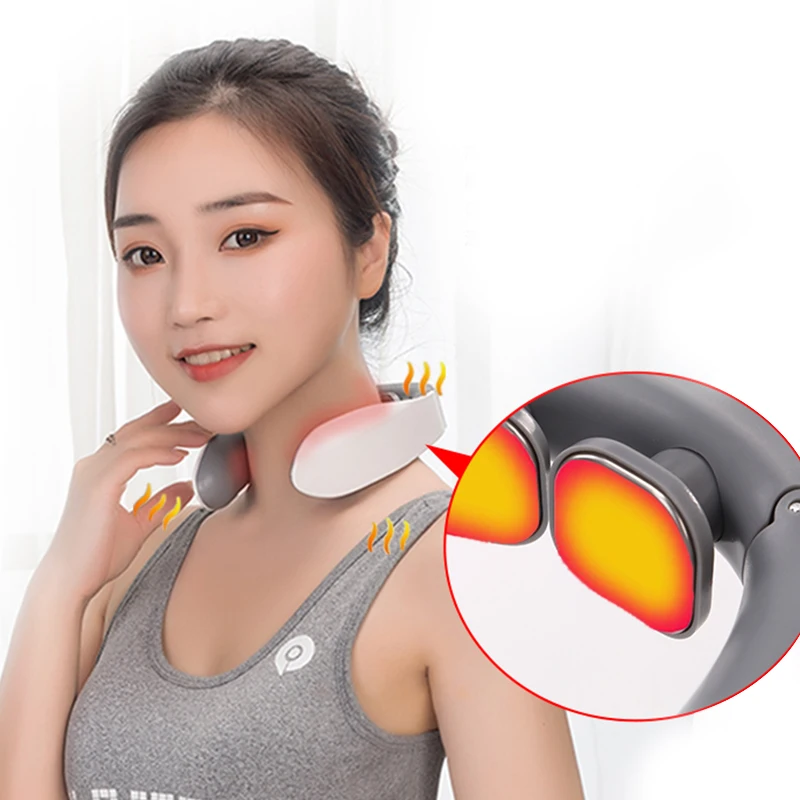 2022 Powerful Wireless Mini Electric Ems Neck Massager Intelligent Heating Electronic Smart Neck Massager