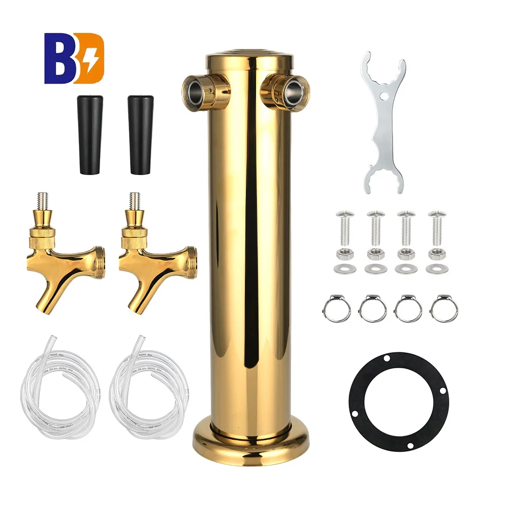 Dual Faucet Stainless Steel Draft Beer Tower Dispenser Beer Column for Bar Parties