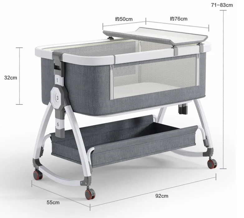 Istaride Cub Portable Bassinet in Grey, Multi-Use Baby Bassinet with Locking Wheels
