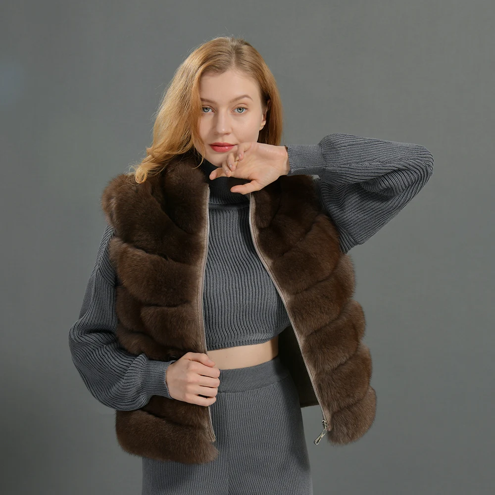 High Quality Popular Wholesale Double-sided Wool Vest With Real Fox Fur Fashion Custom Winter Women Cashmere Vest