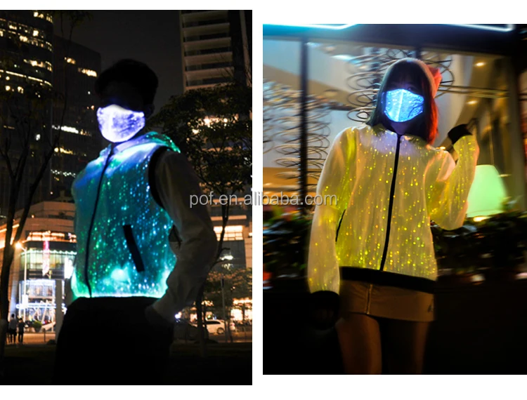 wholesale new design hot selling dance wear hip hop dress festival outfit optic fiber fabric led hooded jacket