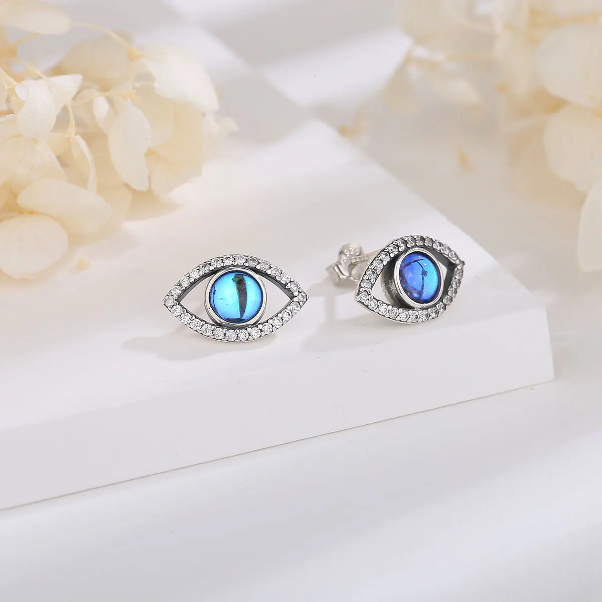 Merryshine 925 Sterling silver jewelry evil turkish blue cz devil eye stud earrings for Women