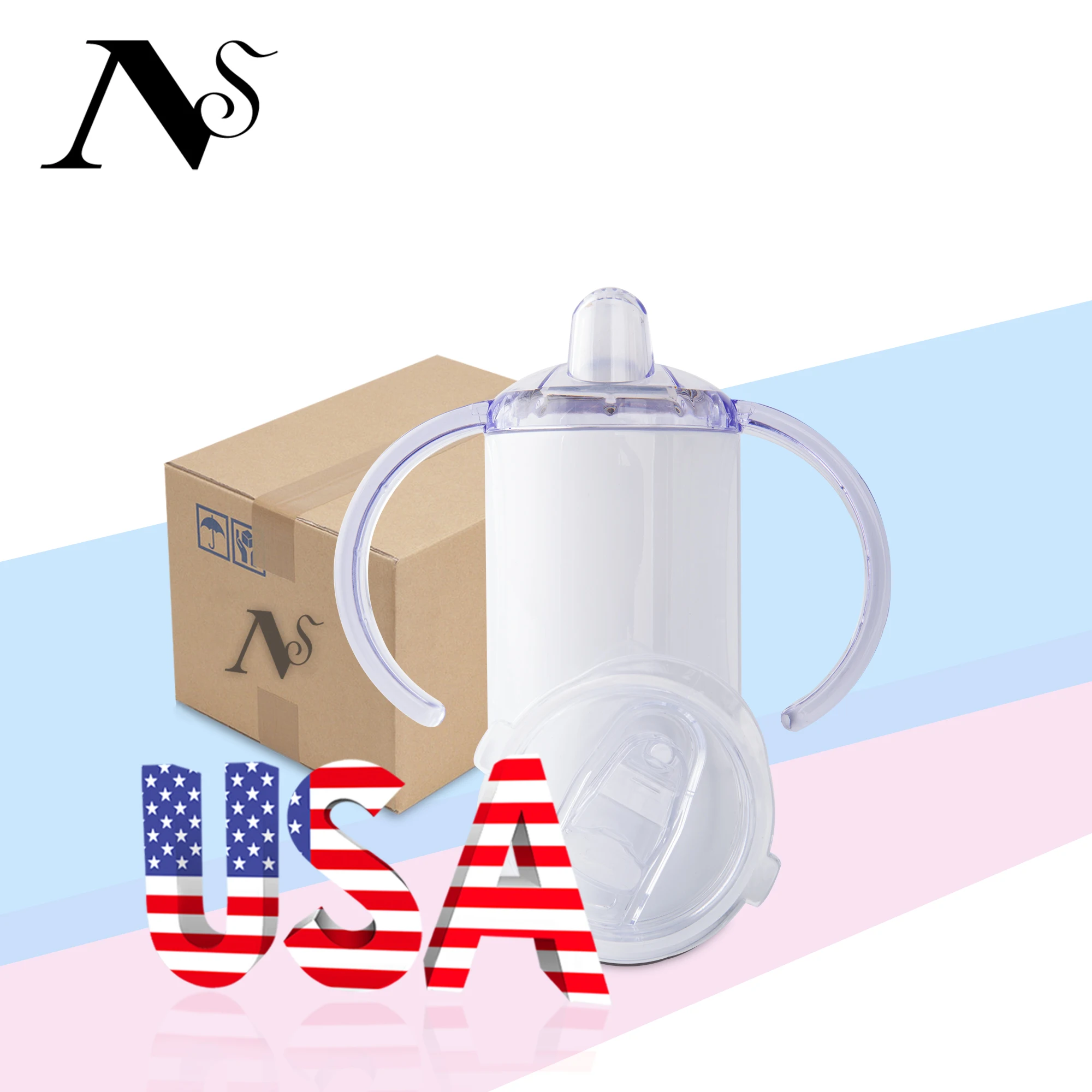 USA Warehouse Stainless Steel Straight Blanks Sublimation Seamless Sippy Cup 12oz Sippy Cup Sublimation Tumblers with 2 Lids