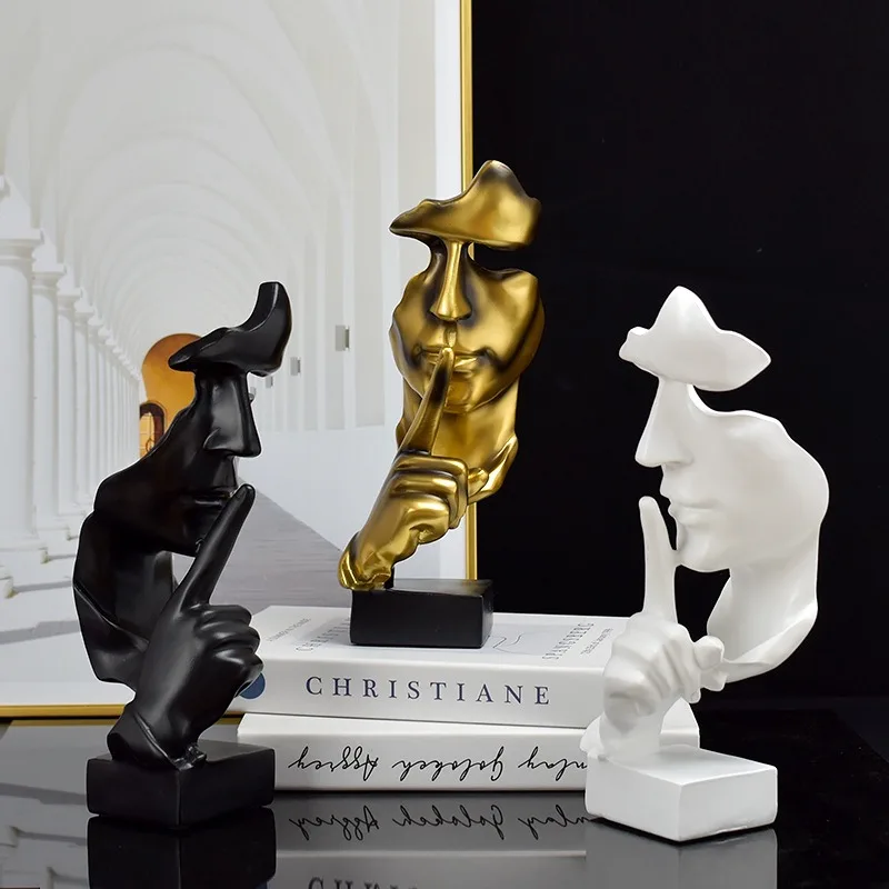 European-style Modern Silence is Gold Abstract Statue Resin Handicraft Ornaments Living Room Office Desktop Porch Ornaments