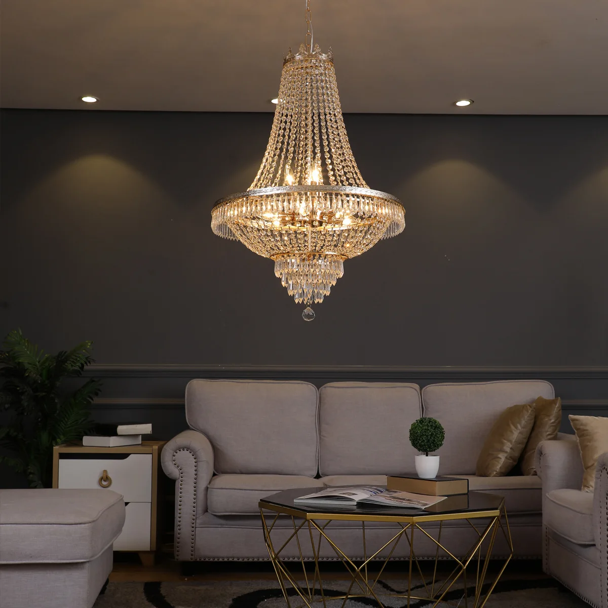 French Empire Crystal Chandelier Lighting Adjustable Hanging Light  for Dining Living Room Foyer