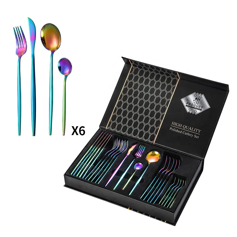 Hot Selling 24pcs/set Luxury Design Knife and Fork Set Gift Pack Stainless Steel Tableware Travel Cutlery Set
