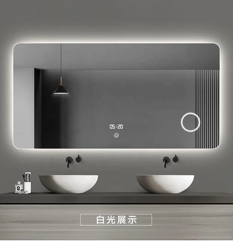 Волшебное умное зеркало с синими зубьями, зеркало с подсветкой для ванной, светодиодное зеркало с дисплеем часов