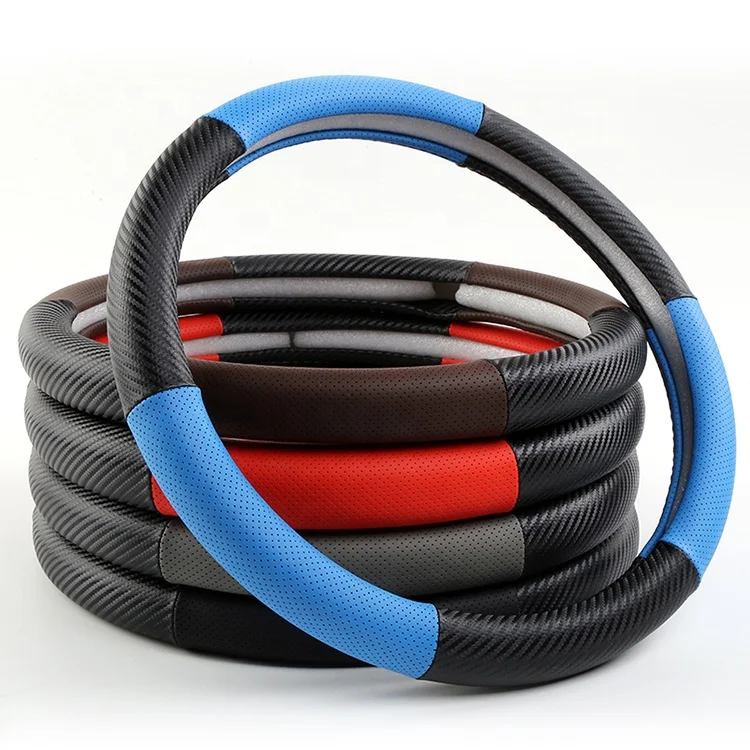 Carbon Fiber Leather Steering Wheel cover Sports style car steering wheel cover