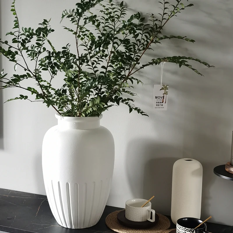 Matt White Vintage Flower Vase Retro Fiber Clay Flower Vases Home Decor Rustic Table Vases for Wedding Center Piece