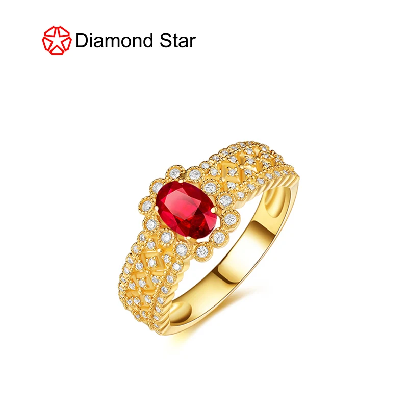 lab grown ruby customized 9K 18K yellow gold ring for wedding party women jewelry hot sale GRS certificates gemstones