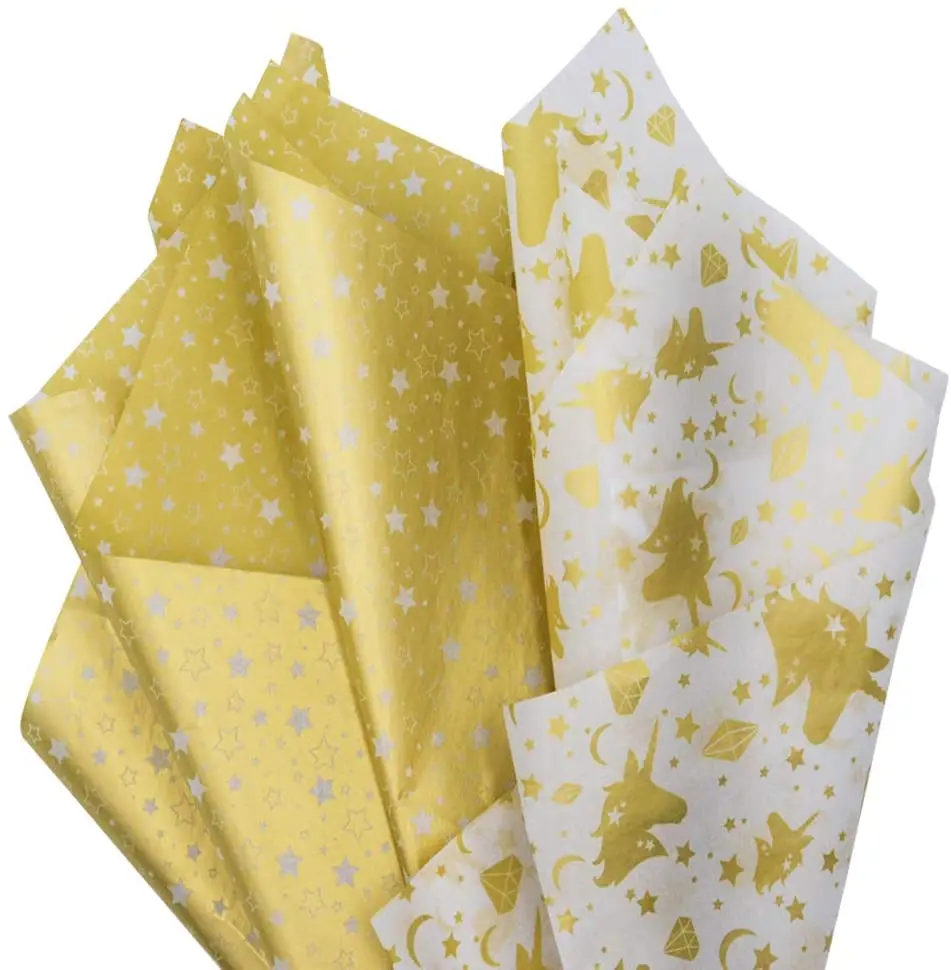 Premium Gift Wrapping Tissue Paper Sheets Hot-stamp Tissue Paper Christmas Design Metallic Gold Tissue Paper Sheets