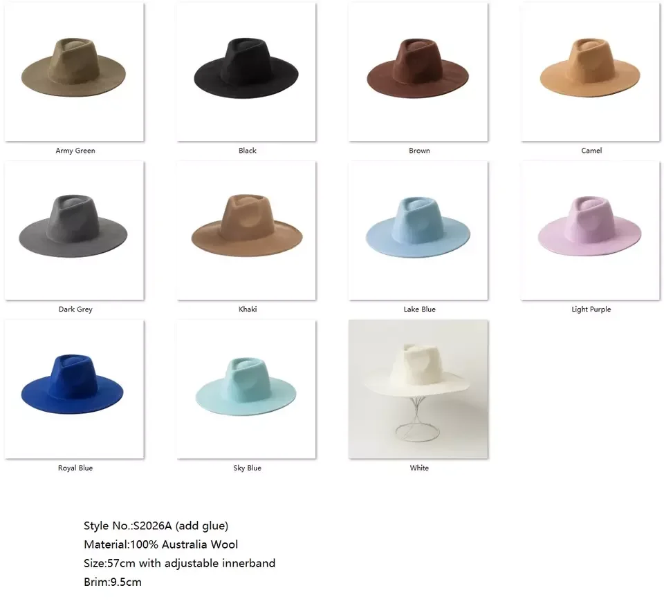 Custom Wholesale 2024 New Luxury High Quality Colour Sombreros Unisex Women Men Pure Wool Felt Fedora Hats