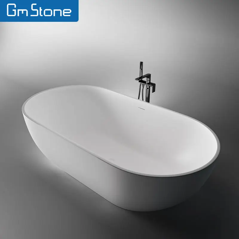 Bathtub Oval Composite Resin Surface Bath Tub Freestanding Artificial Stone New Hot Tub Solid Modern Gemei Drainer 5 Years 1.5m