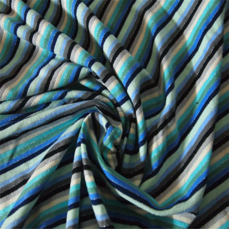 Lurex Stripe Cotton Elastane Single Jersey Fabric Metal Lurex Cotton Spandex Stripe Jersey Knit Stretch Lurex Knitted Fabric