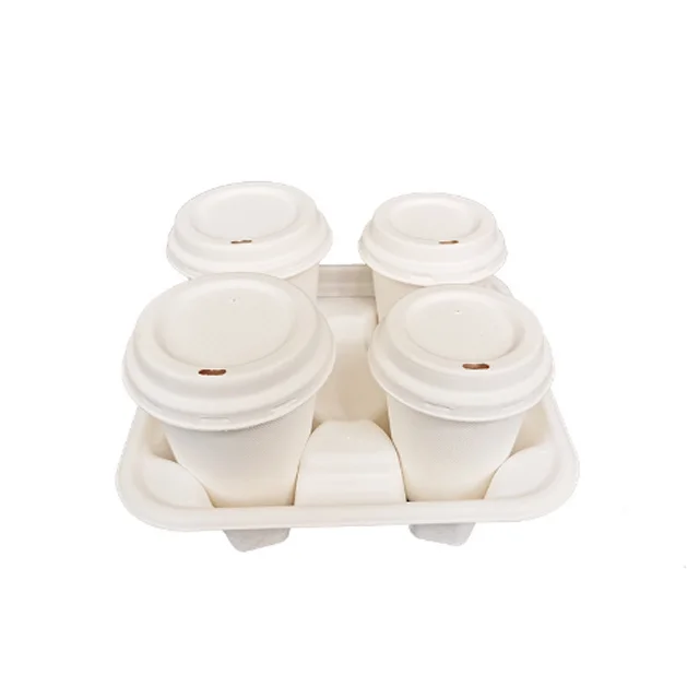 Biodegradable Compostable Sugarcane Bagasse Pulp Coffee Cup with lids