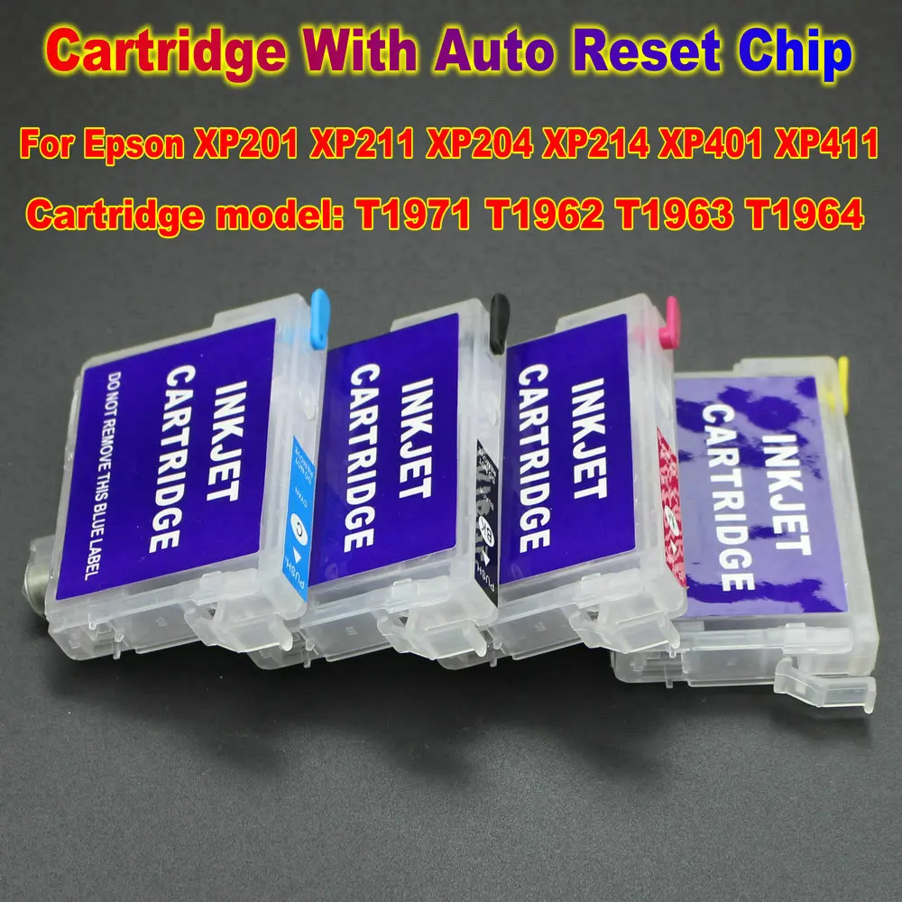 4pcs Refill Ink Cartridge with Chip for Epson XP-101 XP-201 XP-204 XP-401 XP-411 XP-211 XP-214 WF-2532 Printer T1971 T1962-T1964