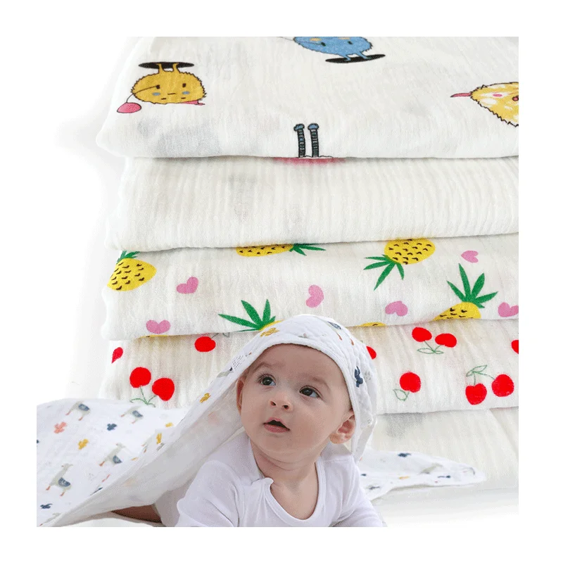 Newest Design High Quality 100% Cotton Plain Weave Double Layer Use Printed Gauze Fabric For Baby Dressing